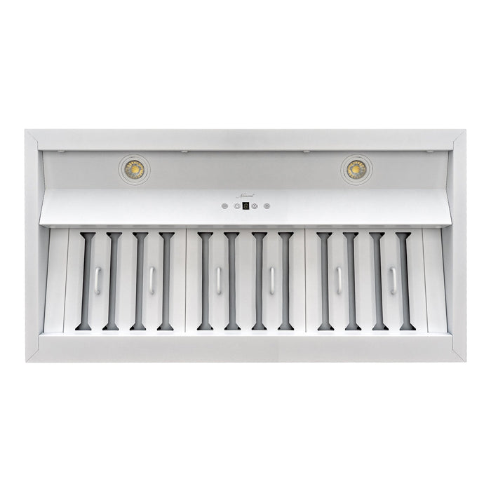 Range Hood Insert 36 Inch, Ultra Quiet, Powerful Suction Built-in Kitchen Vent Hood, Stainless Steel Ducted Stove Hood with Dimmable LED Lights Warm White, 3-Speeds 600CFM