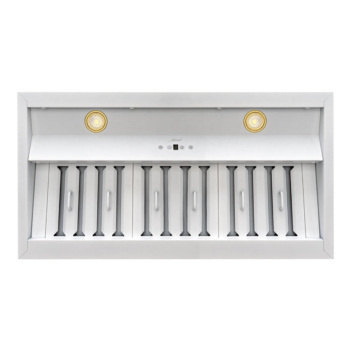 Range Hood Insert 36 Inch, Ultra Quiet, Powerful Suction Built-in Kitchen Vent Hood, Stainless Steel Ducted Stove Hood with Dimmable LED Lights Warm White, 3-Speeds 600CFM