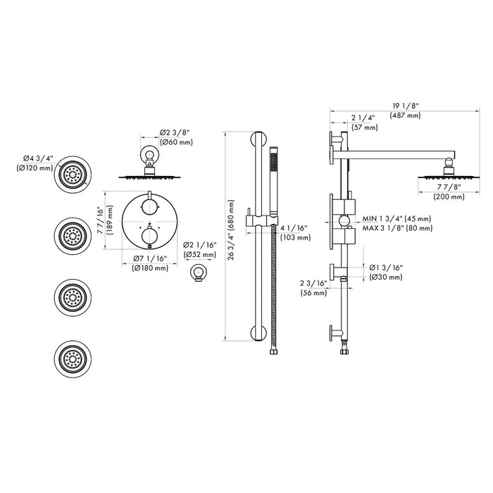 ZLINE Emerald Bay Thermostatic Shower System with Body Jets EMBY-SHS-T3-PG
