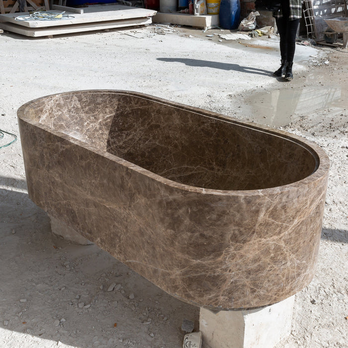 Emperador Light Marble Bathtub Hand-carved from Solid Marble Block NTRVS192