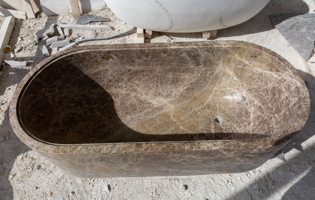 Solid Emperador Light Marble Hand-Carved Luxury Spa Bathtub - 29.5W x 67L x 19.5H