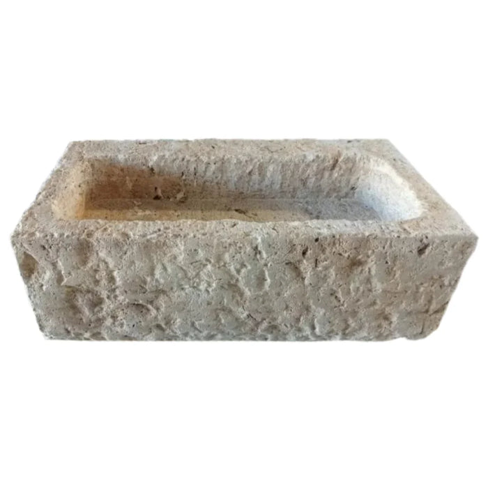 Light Travertine Wall-Mount Outdoor Sink - Handcrafted Rustic Old-World 18x28x8