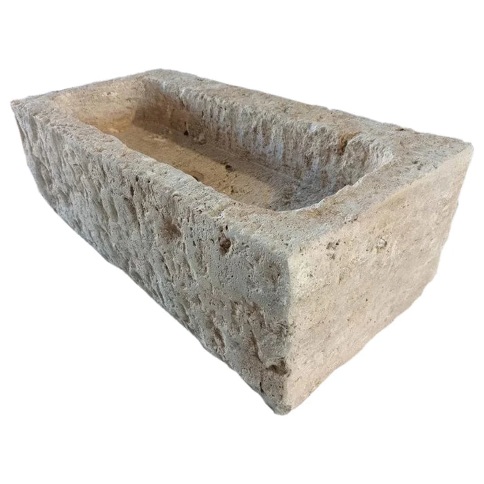 Light Travertine Wall-Mount Outdoor Sink - Handcrafted Rustic Old-World 18x28x8