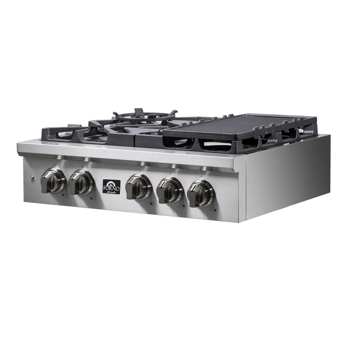 Forno Spezia 30 in. 5 Burner Gas Cooktop with Wok Ring and Griddle in Stainless Steel, FCTGS5751-30 Forno