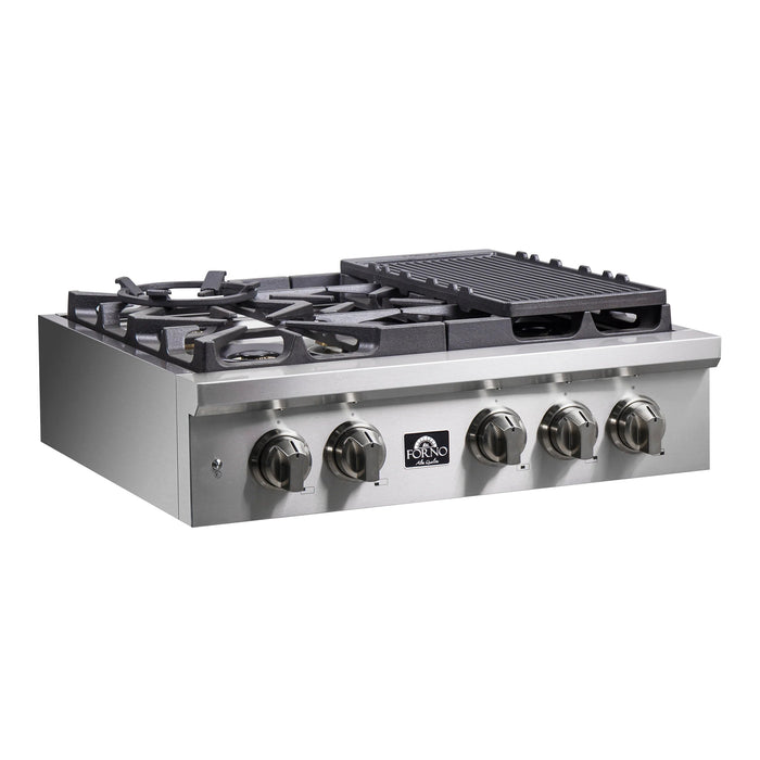 Forno Spezia 30 in. 5 Burner Gas Cooktop with Wok Ring and Griddle in Stainless Steel, FCTGS5751-30 Forno