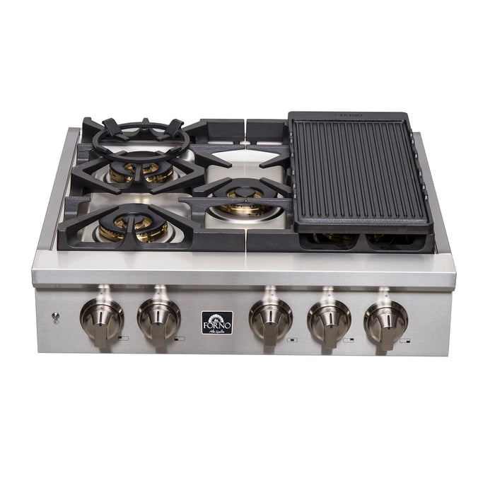 Forno Spezia 30 in. 5 Burner Gas Cooktop with Wok Ring and Griddle in Stainless Steel, FCTGS5751-30 Forno