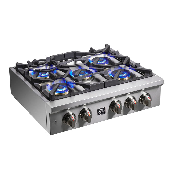 Forno Spezia 30 in. 5 Burner Gas Cooktop with Wok Ring and Griddle in Stainless Steel, FCTGS5751-30 Forno