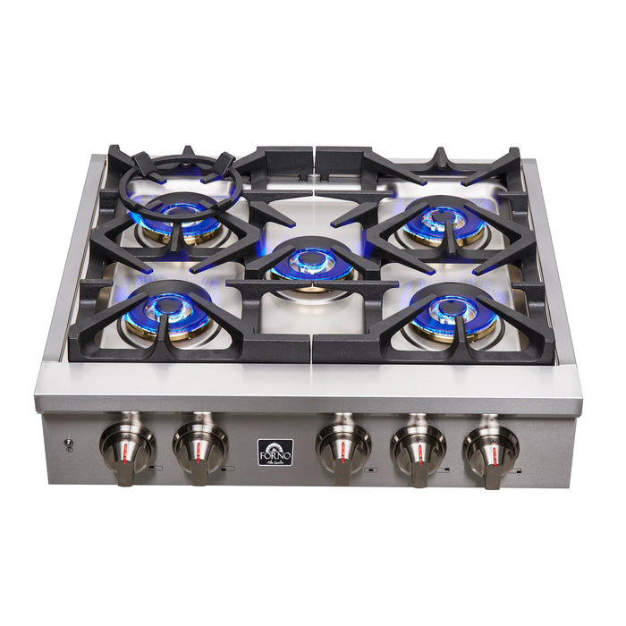 Forno Spezia 30 in. 5 Burner Gas Cooktop with Wok Ring and Griddle in Stainless Steel, FCTGS5751-30 Forno