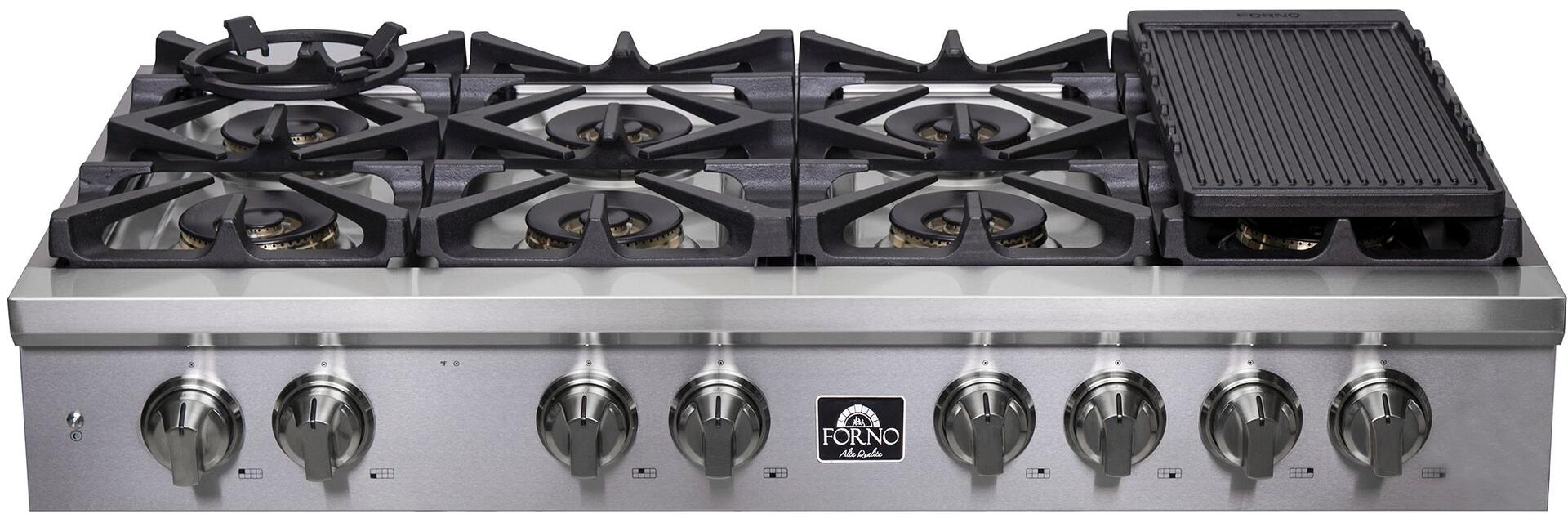 Forno Spezia 48 in. 8 Burner Cooktop with Wok Ring and Griddle in Stainless Steel, FCTGS5751-48 Forno