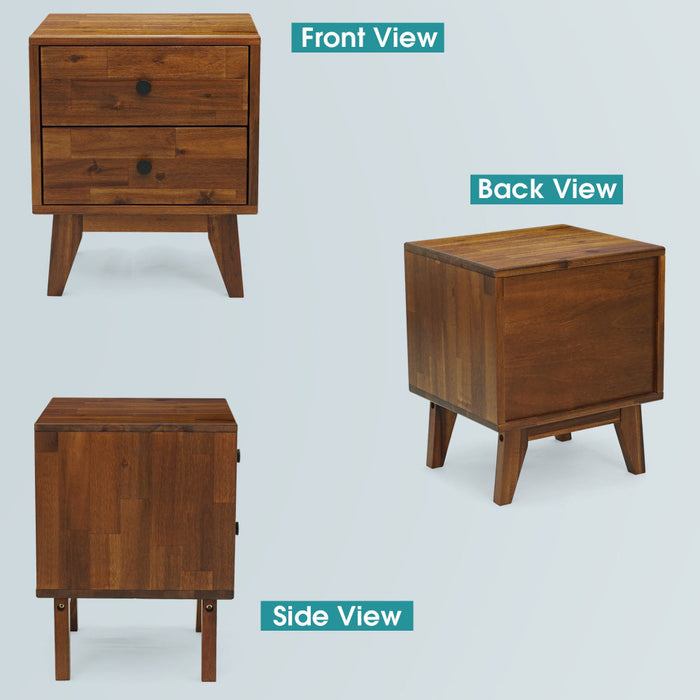 Acacia Silvia 2-Drawer Solid Wood Nightstand