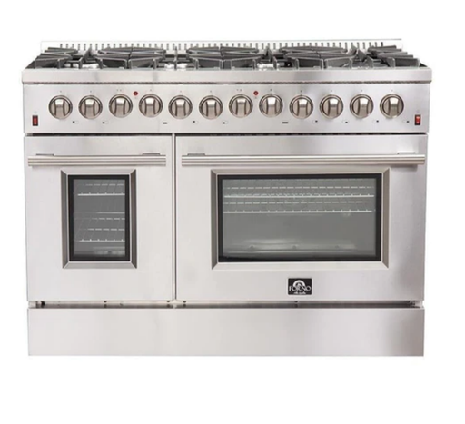 Forno Galiano Professional - 48 in.Dual Fuel Range, Gas Stove, and Electric Oven, Stainless Steel FFSGS6156-48 - Farmhouse Kitchen and Bath
