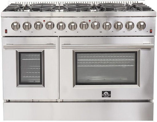 Forno Galiano Professional - 48 in.Dual Fuel Range, Gas Stove, and Electric Oven, Stainless Steel FFSGS6156-48 - Farmhouse Kitchen and Bath