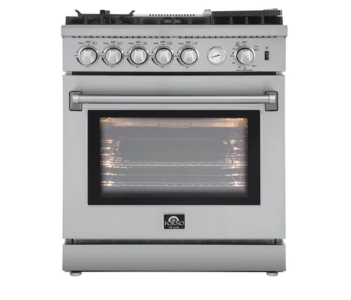 Forno Lazio - 30 in. All Gas Range with 5 Sealed Burner, Air Fryer Basket, and Griddle in Stainless Steel, FFSGS6276-30 - Farmhouse Kitchen and Bath