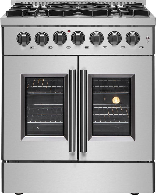 Forno Galiano 30 in. French Door Freestanding Dual Fuel Range, Gas Stove, Electric Oven, Stainless Steel, FFSGS6356-30 - Farmhouse Kitchen and Bath
