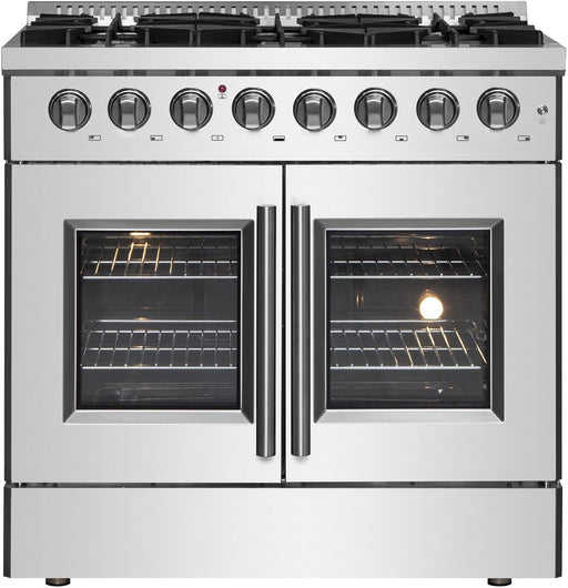 Forno Galiano 36 in. French Door Freestanding Dual Fuel Range, Gas Stove, Electric Oven, Stainless Steel, FFSGS6356-36 - Farmhouse Kitchen and Bath