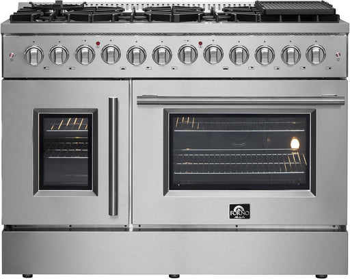 Forno Galiano 48 in. 6.58 cu. ft. Left Swing Door Freestanding Dual Fuel Range with Gas Stove and Electric Oven in Stainless Steel, FFSGS6356-48 - Farmhouse Kitchen and Bath