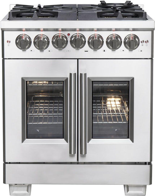 Forno Capriasca 30 in. French Door Freestanding Dual Fuel Range Gas Stove, Electric Oven, Stainless Steel, FFSGS6387-30 - Farmhouse Kitchen and Bath