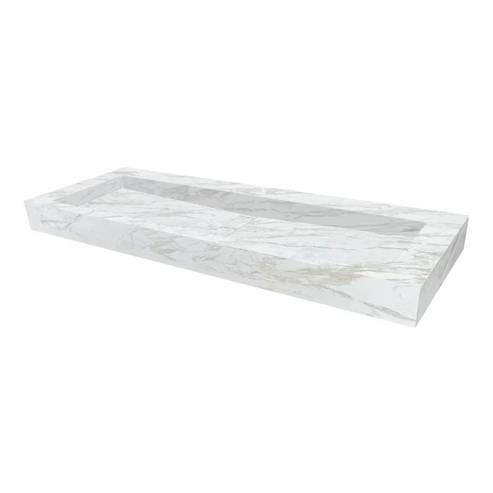 White Marble Modern Rectangular Bathroom Sink - Wall-Mount 52