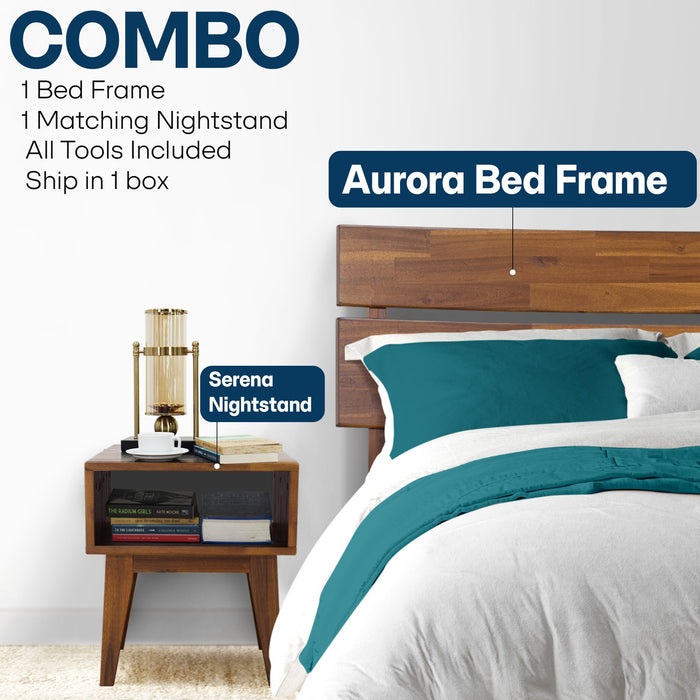 [Buy 1 Get 1] Aurora Solid Wood Bed Frame & Nightstand