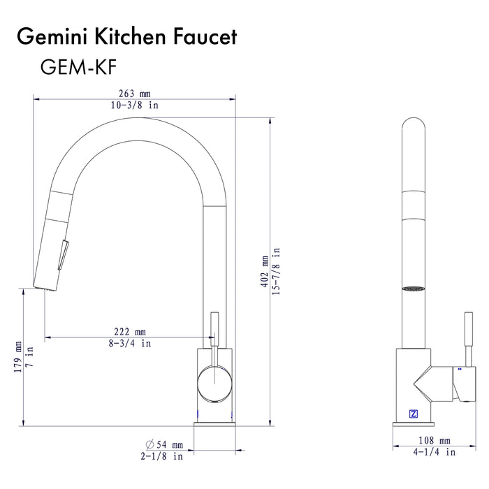 ZLINE Gemini Kitchen Faucet, GEM-KF-PG