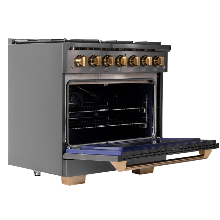 KUCHT Gemstone Professional 36 in. 5.2 cu. ft. Natural Gas Range with Sealed Burners and Convection Oven in Titanium Stainless Steel KEG363 - Farmhouse Kitchen and Bath