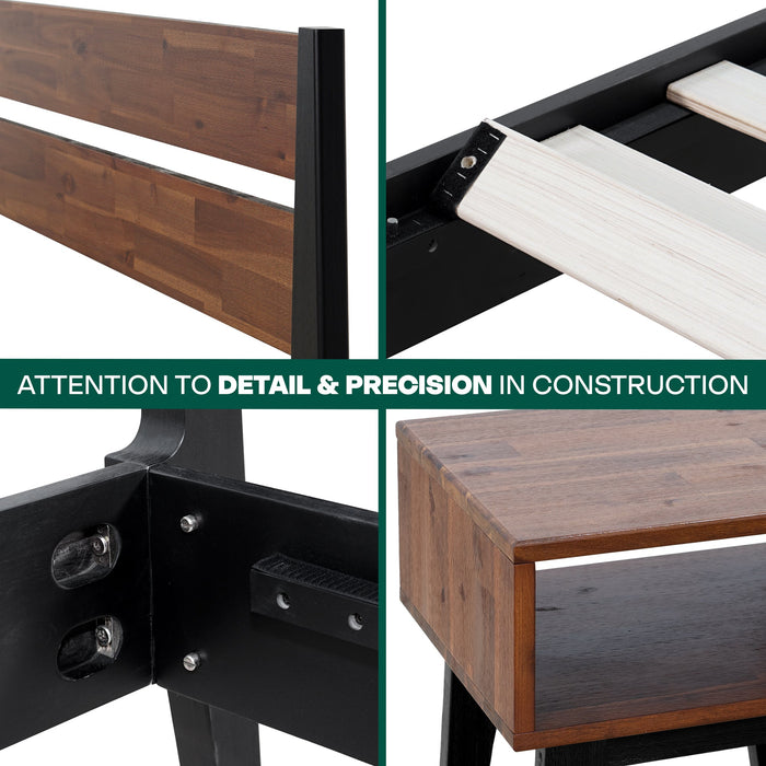 Acacia Callisto Solid Wood  Bed Frame and Nightstand Bedroom Set