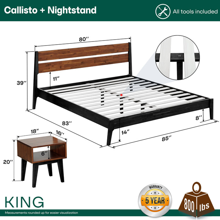 Acacia Callisto Solid Wood  Bed Frame and Nightstand Bedroom Set