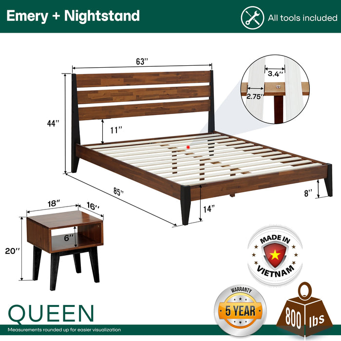Acacia Emery Solid Wood Bed Frame & Nightstand Bedroom Set