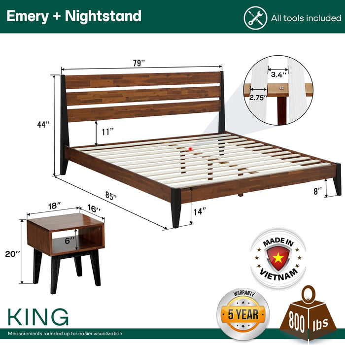 Acacia Emery Solid Wood Bed Frame & Nightstand Bedroom Set