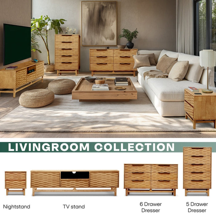 Elara Solid Wood Dresser with 5 Drawers