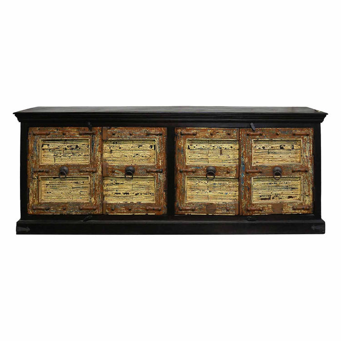 1900s Antique Door Upcycled Colored Patina Rustic 88 in. Long Credenza