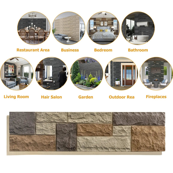 Hausvita Faux Stone Wall Siding Panel, PU Stone Veneer Exterior, 46.46" x 13"