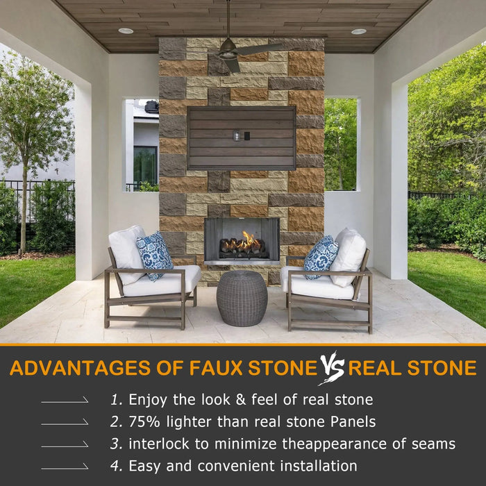 Hausvita Faux Stone Wall Siding Panel, PU Stone Veneer Exterior, 46.46" x 13"