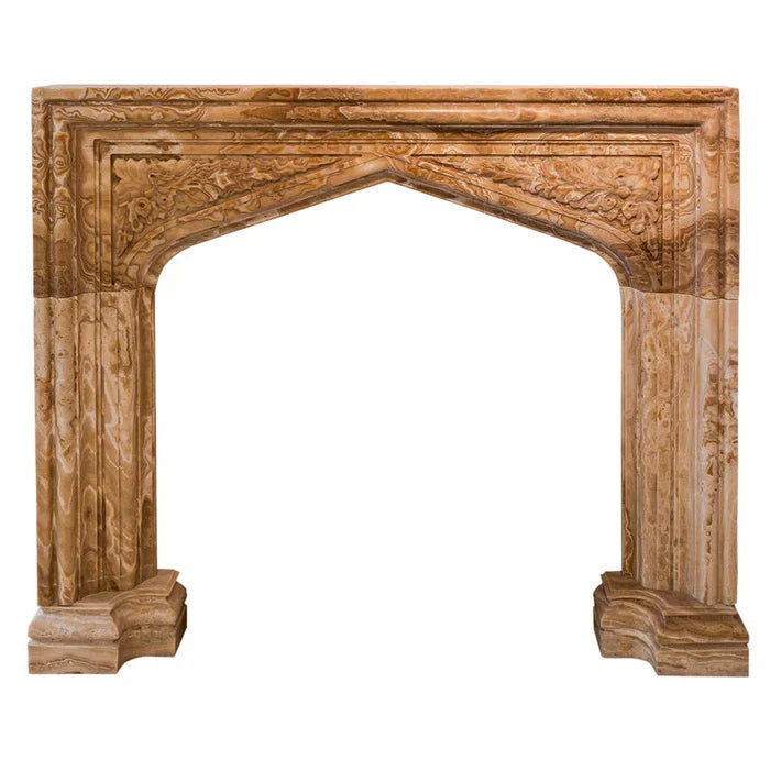Honey Onyx Translucent Natural Stone Fireplace Surround Hand-Carved French Villa 57x52
