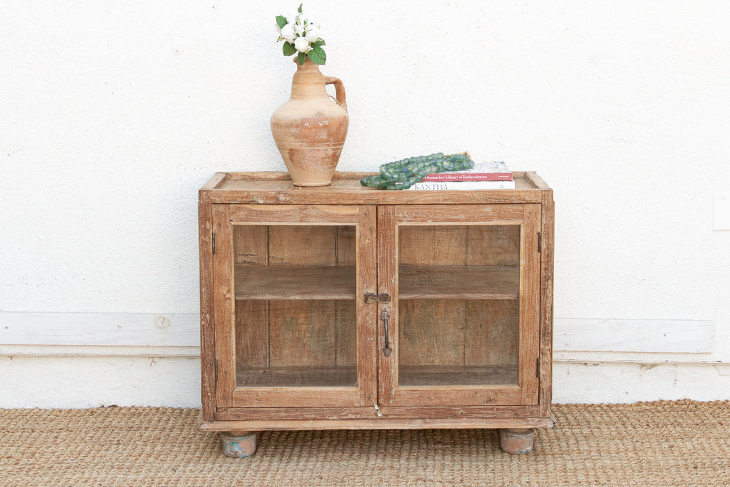 Antique Whitewash Teak Apothecary Glass Cabinet