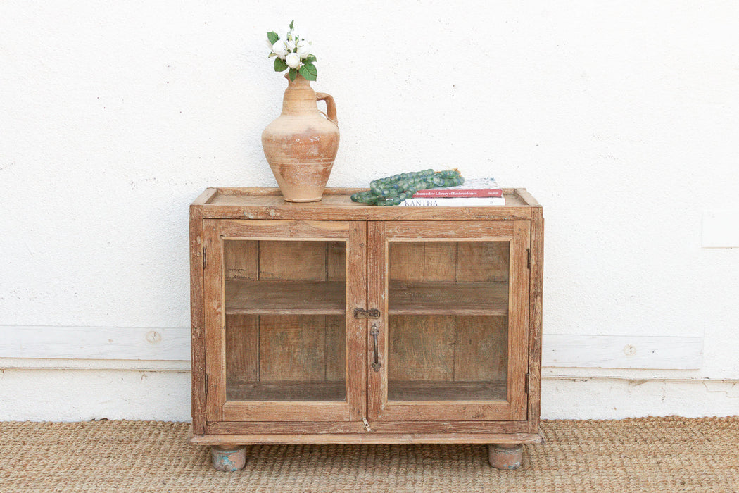 Antique Whitewash Teak Apothecary Glass Cabinet