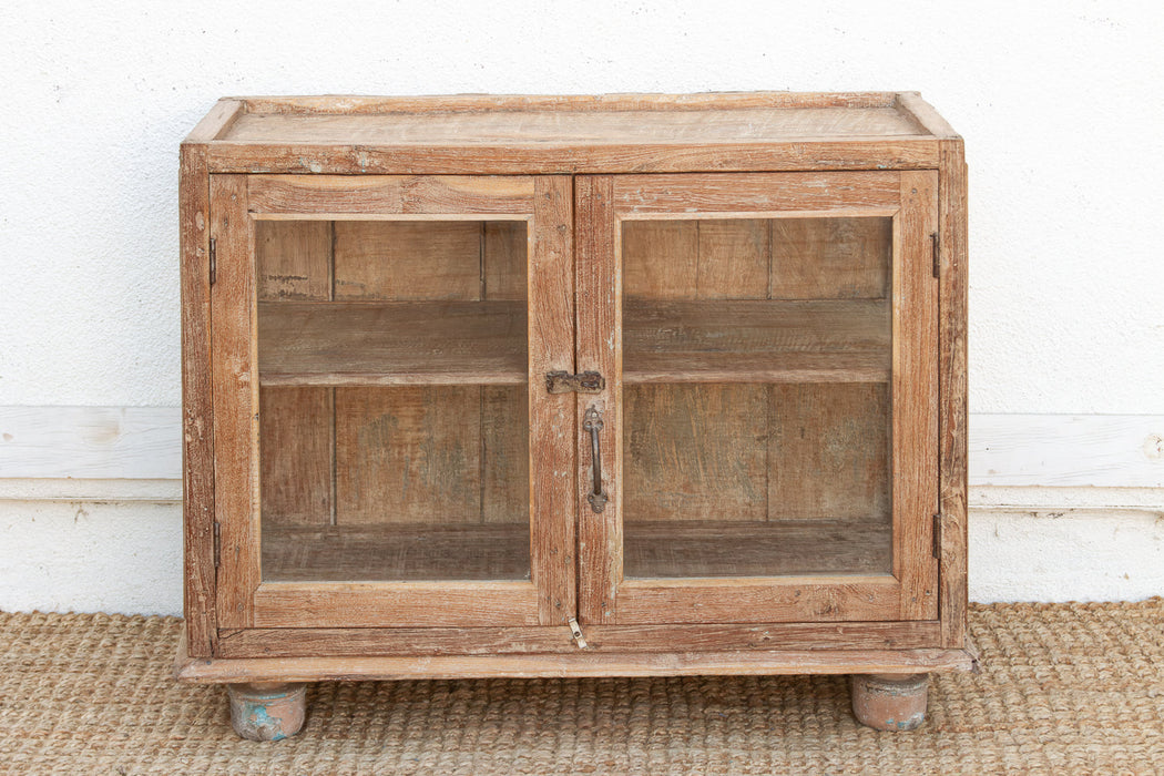 Antique Whitewash Teak Apothecary Glass Cabinet