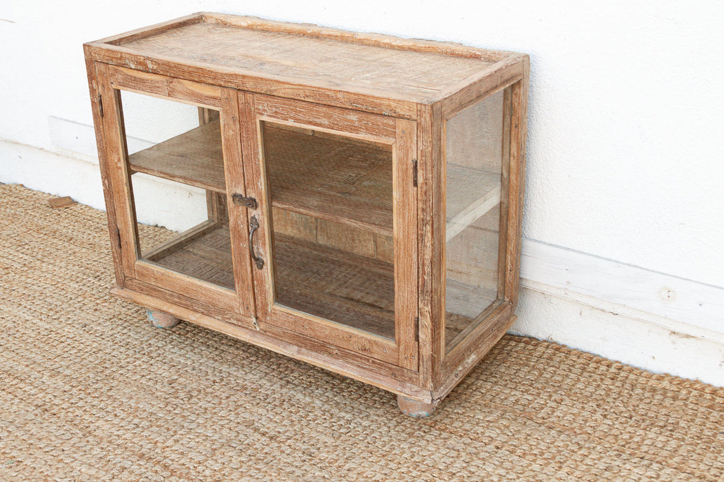Antique Whitewash Teak Apothecary Glass Cabinet