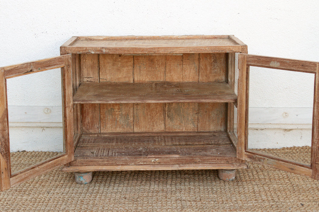 Antique Whitewash Teak Apothecary Glass Cabinet