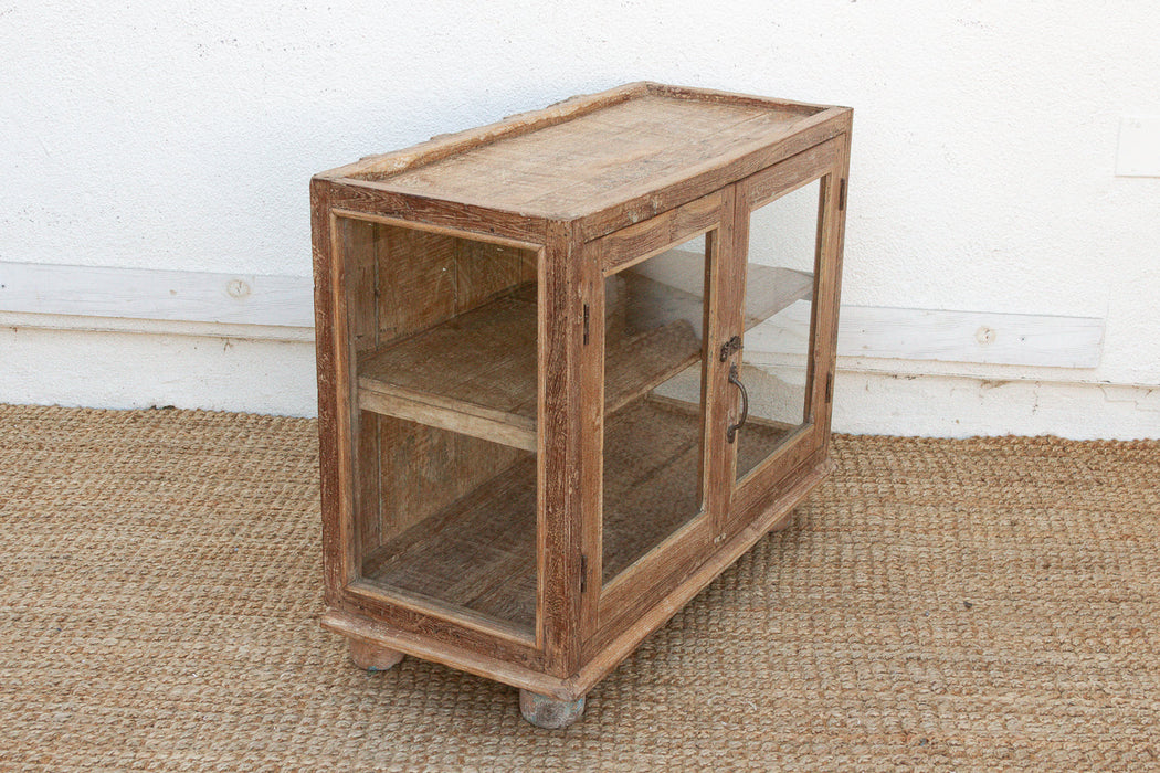 Antique Whitewash Teak Apothecary Glass Cabinet