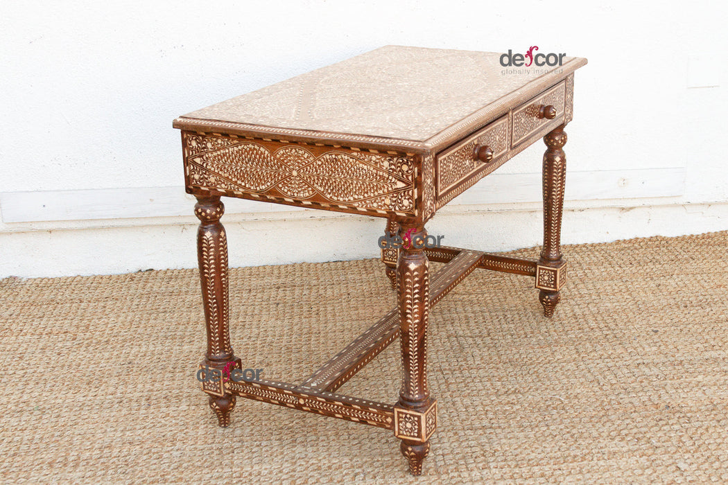 British Colonial Scalloped Inlay Design Writing Desk