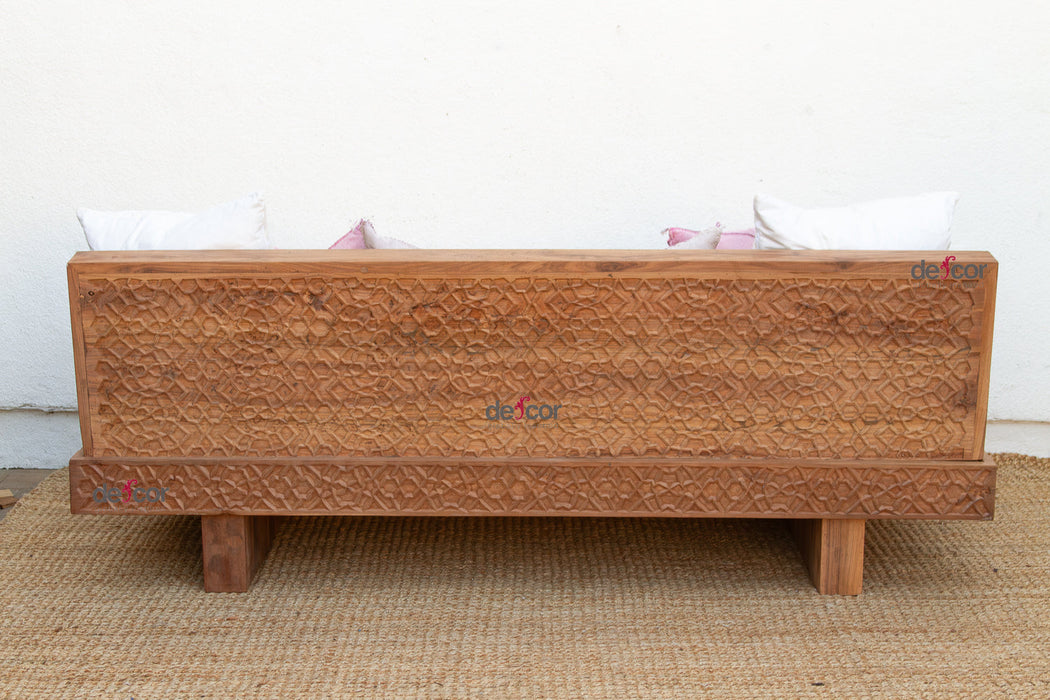 Reclaimed Wood Modern Moroccan Carved Low Sofa