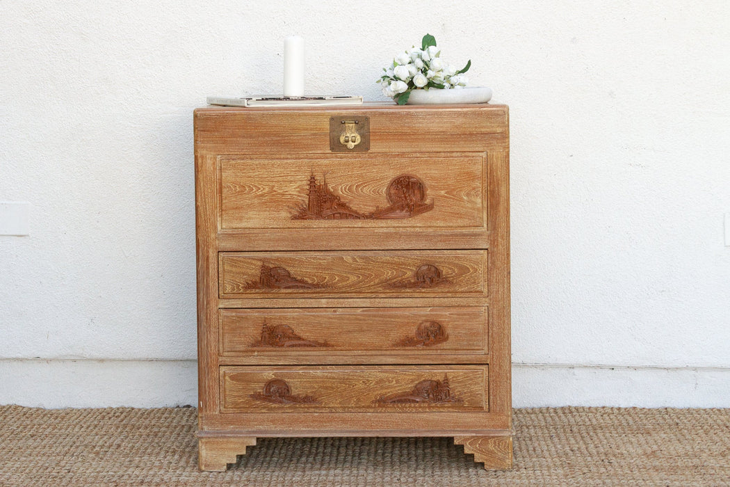 Mid-Century Tall Finely Carved Storage Chest