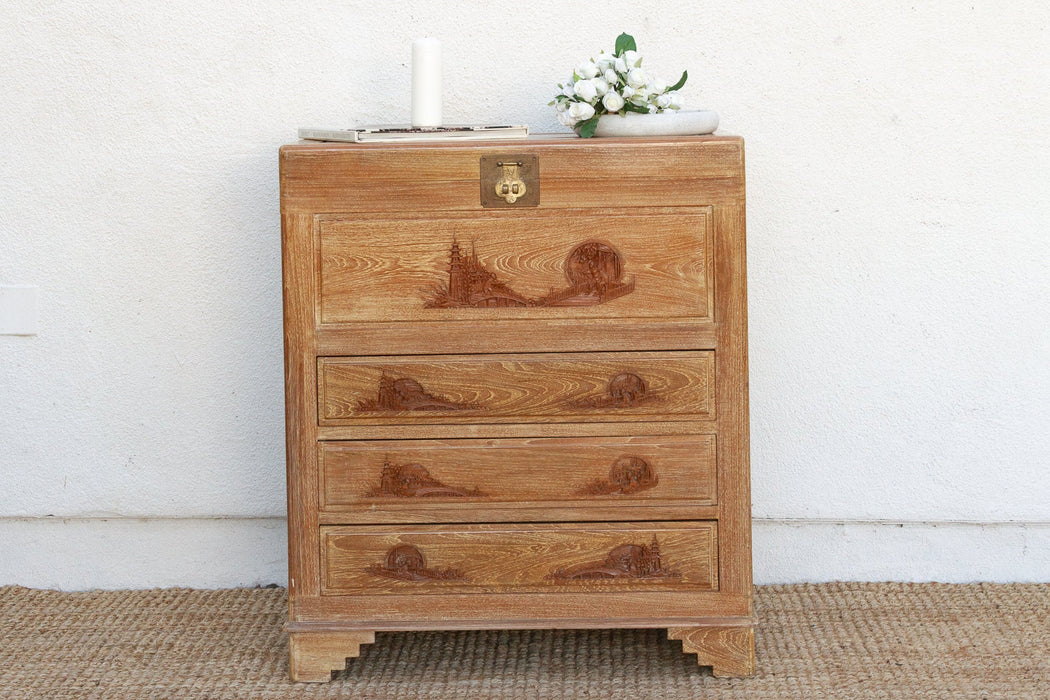 Mid-Century Tall Finely Carved Storage Chest
