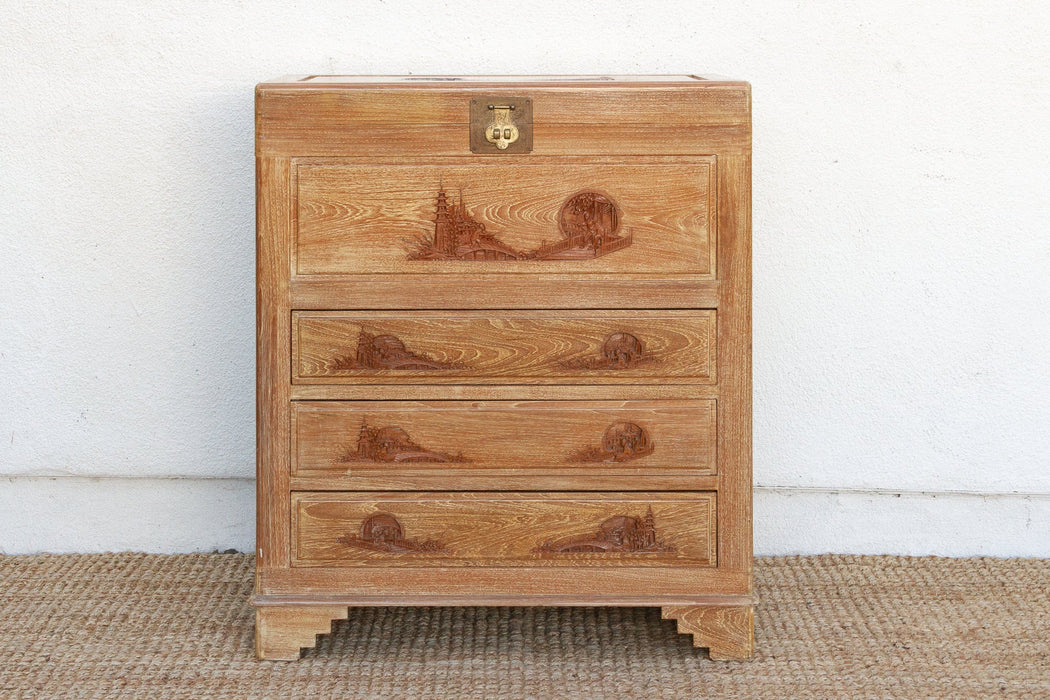 Mid-Century Tall Finely Carved Storage Chest