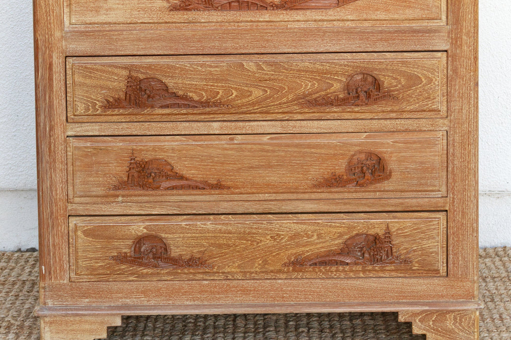 Mid-Century Tall Finely Carved Storage Chest