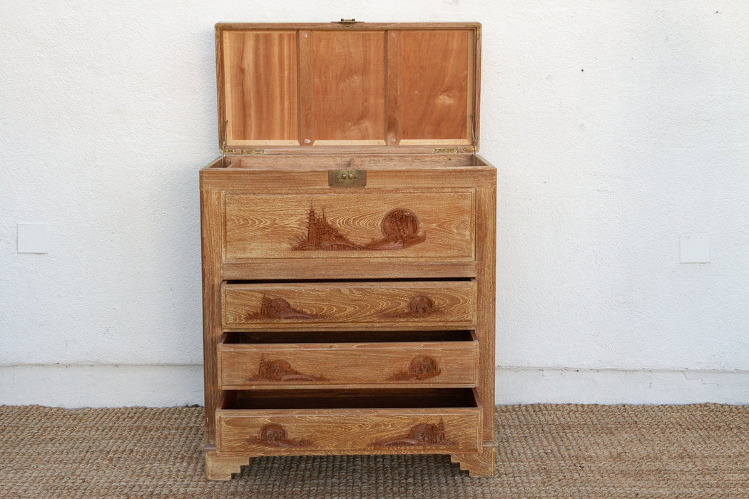 Mid-Century Tall Finely Carved Storage Chest