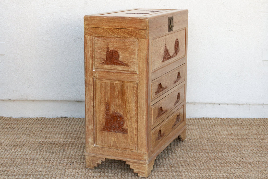 Mid-Century Tall Finely Carved Storage Chest