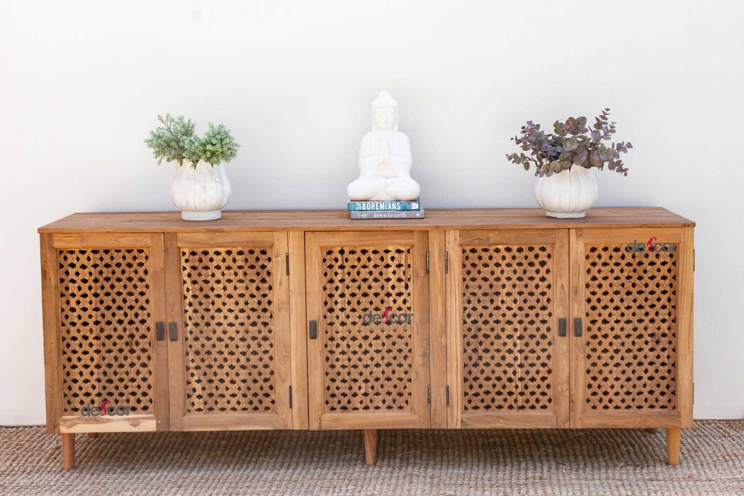 88" Long Old Teak Floral Jali Sideboard