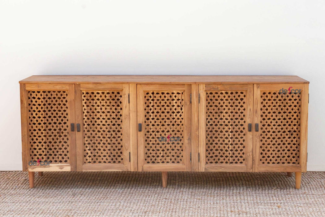 88" Long Old Teak Floral Jali Sideboard